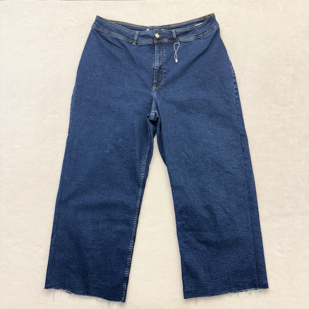 mango MNG Catherine Raw Hem High Waist Wide Leg Culotte Jeans Size 18 Dark Blue - Picture 2 of 15